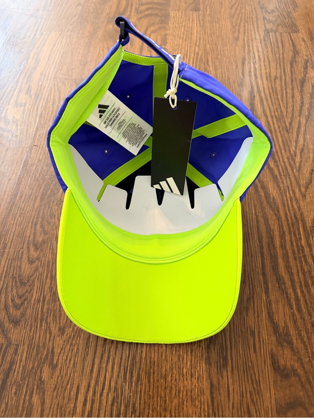 adidas World Cup Volunteer Hat Blue Neon Green Brim and Multicolor Heart Pattern - Picture 4 of 4